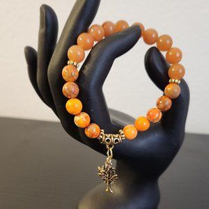 Orange Aventurine and  Sea Sediment Imperial Jasper Stretchy Gemstone Bracelet
